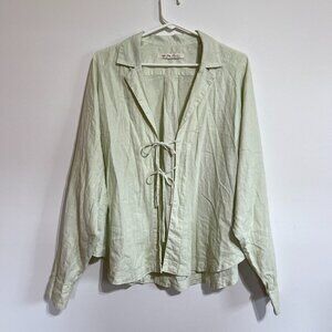 Free People Pistachio Oversized Tie-Front Blouse 100% Cotton, Small